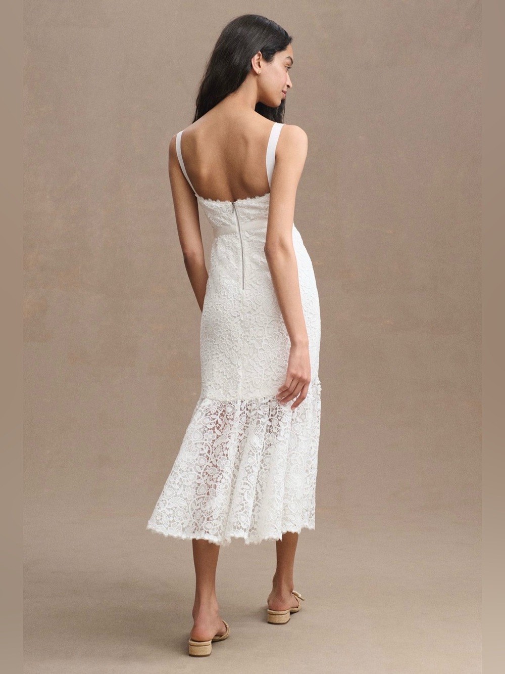 Free People Saylor White Leslie Midi Dress with Flared Lace Hem